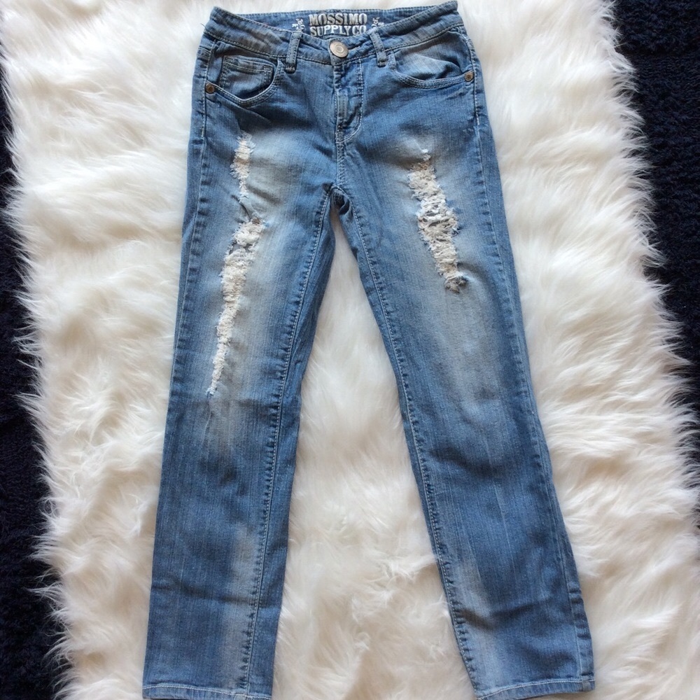 Distressed denim jeans ripped light wash size 1 XS